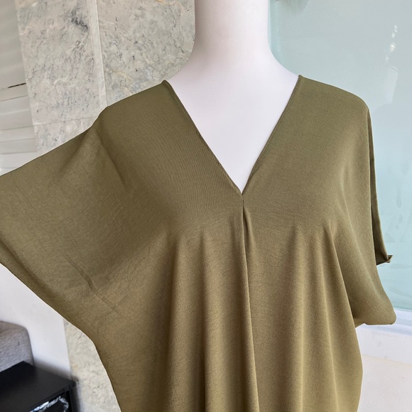 0066/  Army Green Dress Viscose Crinkle Airflow - Picture 3 of 8